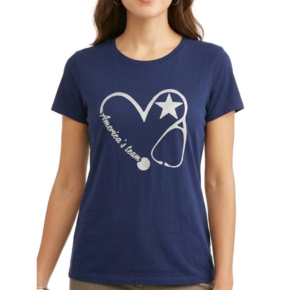 Dallas Cowboys Nurse Stethoscope Heart Graphic Tee 100% Cotton Size L Large
